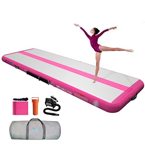 WelandFun Air Mat Tumble Track 10ft/13ft/16ft/20ft Inflatable Gymnastics Tumbling Mat 4/6/8 inchs Thickness Mats for Home Use/Gym/Yoga/Training/Cheerleading/Outdoor/Beach/Park wih Electric Air Pump