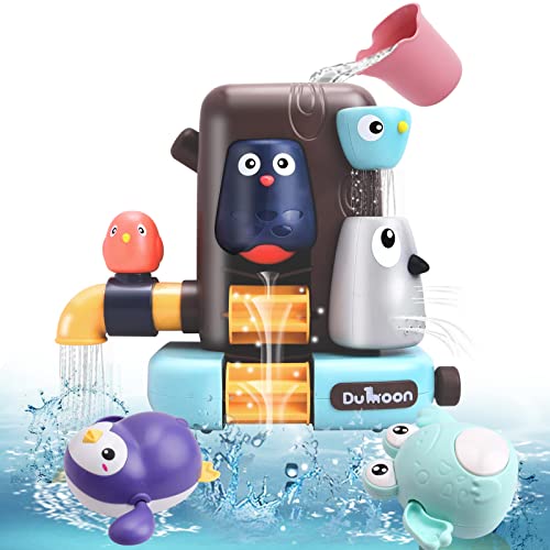 Bathinbud Bathtub Toys for Toddlers, Toddler Pool Toys, Baby Bathtub Wall Toy Bird Tree House Waterfall Fill Spin and Flow Wind Up with Frog and Penguin, Gift for Kids Age 3 4 5 6 Years Old