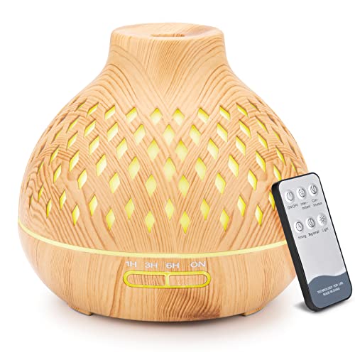 400ML Essential Oil Diffuser,Cool Mist air Scent Humidifier,Aromatherapy Diffuser with Remote Control Included and Waterless Safety Switch ,14 LED Colors for Large Room,Home