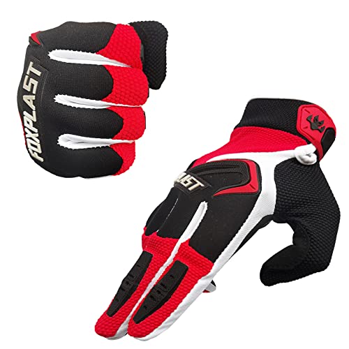 FOXPLAST Unisex Motorcycle Gloves Mountain Bike Gloves MTB Gloves Bicycle Dirt Bike Gloves，Full Finger Touch Screen Anti-Slip Gloves for BMX MX ATV MTB Racing (Red, X-Large)