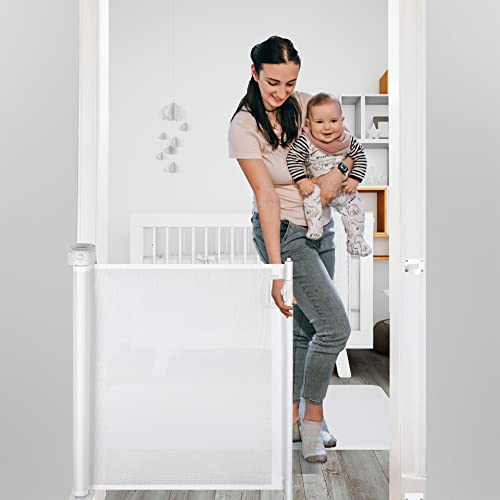 Papablic Retractable Baby Gate, Auto Lock Safety Gate for Baby and Pet, 34″ Tall, Extends to 54″ Wide, Extra Wide Dog Gate for Indoor Outdoor Stairs Doorways Hallways