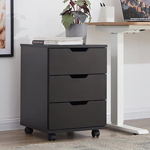 Farini Mobile File Cabinet for Home Office, 3 Drawer Chest Wood, Drawers Unit for Under Desk, Storage Drawers Cabinet Black