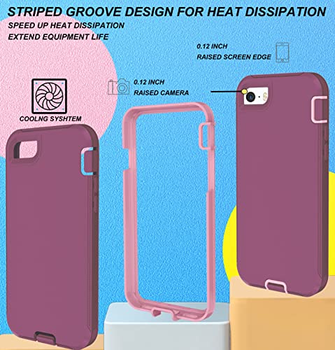 ONOLA for iPhone SE 2022 Case,iPhone SE Case 2020 with Tempered Glass Screen Protector [2 Packs] Shockproof Dustproof Case for iPhone SE 2022 3nd Gen/2020 2nd Gen (4.7-inch) (WineRed-Pink) | The Storepaperoomates Retail Market - Fast Affordable Shopping