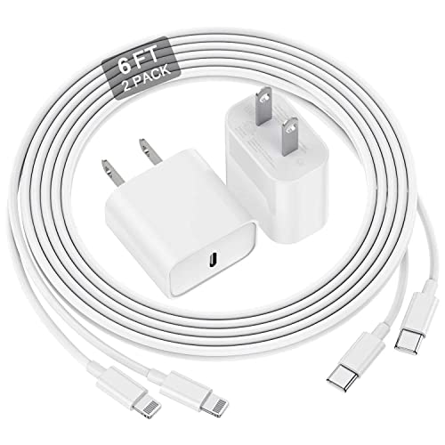 iPhone 13 12 Fast Charger, [MFi Certified] USB C to Lightning Cable 6Ft with 20W Apple USB-C Charging Block, USB C Fast Wall Plug with Cord for iPhone 13 12 11 Pro/Mini/Pro Max/X/8/iPad, 2 Pack