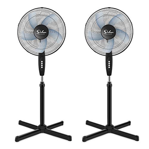 Simple Deluxe Oscillating 16″ 3 Adjustable Speed Pedestal Stand Fan for Indoor, Bedroom, Living Room, Home Office & College Dorm Use, Black, Style 1, 2 Pack