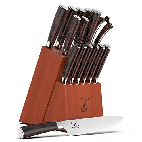 Japanese Knife Set, imarku 16-Piece Professional Kitchen Knife Set with Block, Knife Sets for Kitchen with Block, Japan Steel Chef Knife Set for Home with Knife Sharpener, Valentines Day Gifts