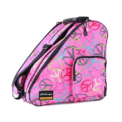 Holisogn Ice, Inline and Roller Skate Bags, Premium and Fashion Bags for child, kids, teenager, adult (Peace & Love Pink HLS001)…
