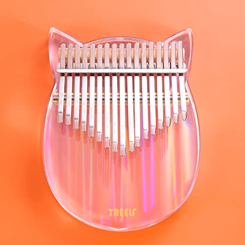 TREELF Kalimba Thumb Piano 17 Keys Cute Cat Acrylic Rainbow Clear Transparent Keyboard Finger Piano Musical Instruments,Gifts for Kids and Adults Beginners