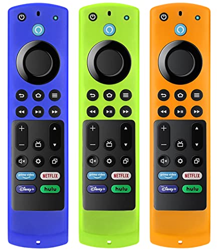 3 Pack Silicone Case for FireTV 4-Series/FireTV Omni Series/Toshiba FireTV/Insignia FireTV Edition Remote Control for 2021 Stick Voice Remote Protective Cover Skin Sleeve – Dark Blue Green Orange