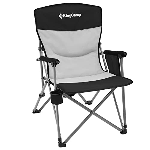 KingCamp Camping Folding Chair Outdoor Lawn Portable Chairs for Outside Lightweight Padded Backrest and Seat Camp Chair for Heavy Duty Adults with Cup Holder Supports 300 lbs(Black/MediumGrey)