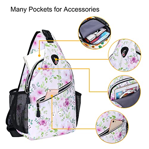 MOSISO Sling Backpack, Multipurpose Travel Hiking Daypack Rope Crossbody Shoulder Bag, Rose & Peach Flower | The Storepaperoomates Retail Market - Fast Affordable Shopping