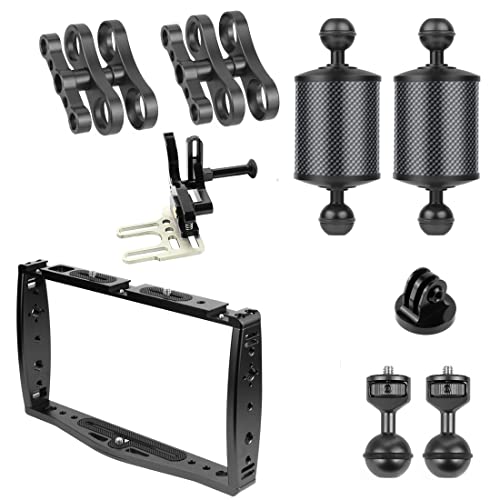 XT-XINTE Upgraded DSLR Underwater Triangle Tray Stabilizer Action Camera Diving Cage Rig Bracket Handgrip Buoyancy Float Arm Mount Combo (Cage Combo Black)
