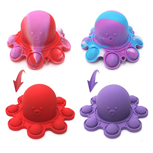 Spectabilis Octopus Pop Fidget Toy 2 Packs, Sensory Squishy Toys Flip It Relieve Anxiety, Lovely Pop Keychains Popits for Boys Kids Adults，Baby Bath Tub Toys, Red & Pueple