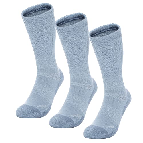 YEJIMONG Wool Hiking Working Socks for Men 3 Pairs, Thick Cushioned Warm Thermal Outdoor Boot Crew Socks (Blue, Small-Medium)