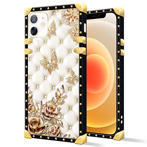 iPhone 13 Pro Max Case, Diamond Butterfly iPhone 13 Pro Max Cases for Girls Womens, Luxury Golden Decoration Square Soft TPU Shockproof Protective Hard PC Back iPhone 13 Pro Max Case 6.7 inch