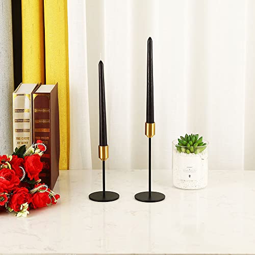 Black Candlestick Holder Taper Candle Holders, Tall Brass Candle Stick Holders Set, Vintage Modern Decorative Centerpiece for Table Home Decor Wedding Dinning Party Anniversary, Set of 2