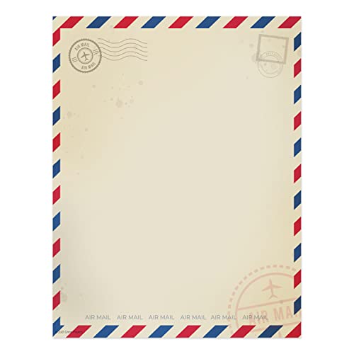 Vintage Air Mail Letterhead / 50 Sheets 8.5″ x 11″ Rustic Paper / Travel Themed Stationery / Red And Blue Striped Design
