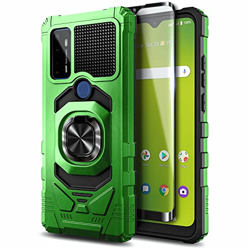 NZND Case for AT&T Radiant Max 5G, Cricket Dream 5G/Cricket Innovate 5G with Tempered Glass Screen Protector (Maximum Coverage), Full-Body Protective [Military-Grade] Ring Holder Case (Green)