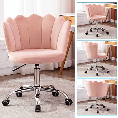Velvet Vanity Chair Desk Chair Small Home Office Makeup Adjustable Swivel Chair Cute Chair Shell Shaped with Metal Legs for for Bedroom Makeup Living Room (Pink) | The Storepaperoomates Retail Market - Fast Affordable Shopping