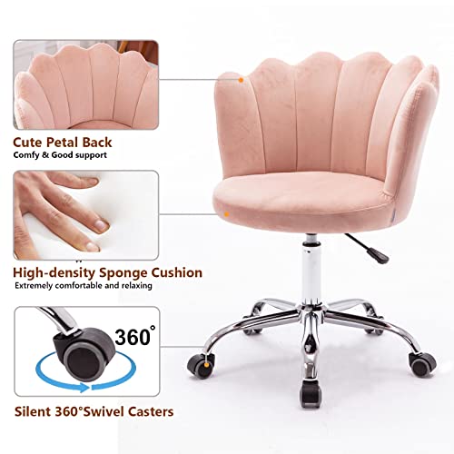 Velvet Vanity Chair Desk Chair Small Home Office Makeup Adjustable Swivel Chair Cute Chair Shell Shaped with Metal Legs for for Bedroom Makeup Living Room (Pink) | The Storepaperoomates Retail Market - Fast Affordable Shopping
