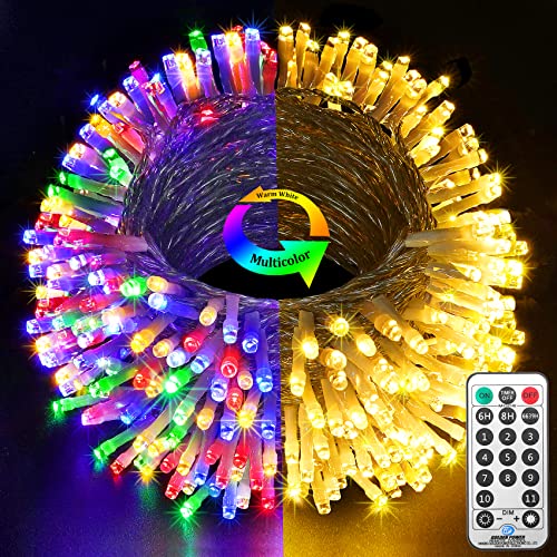 Christmas Lights Outdoor 720 LED 328ft Color Changing Lights with Remote Warm White to Multicolor Fairy Lights 11 Modes Plug in LED String Lights for Xmas Tree Party Wedding Holiday Decorations