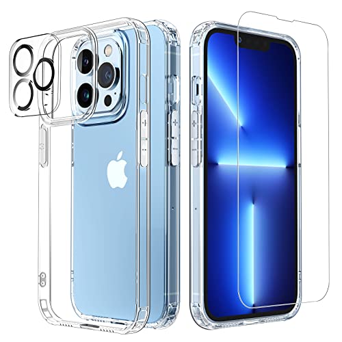 GLIMALL [3 in 1 Designed for iPhone 13 Pro Max Clear Case with Screen Protector[2 Pack] + Camera Lens Protector[2 Pack], Military Grade Drop Protection Transparent Cover 6.7 Inch