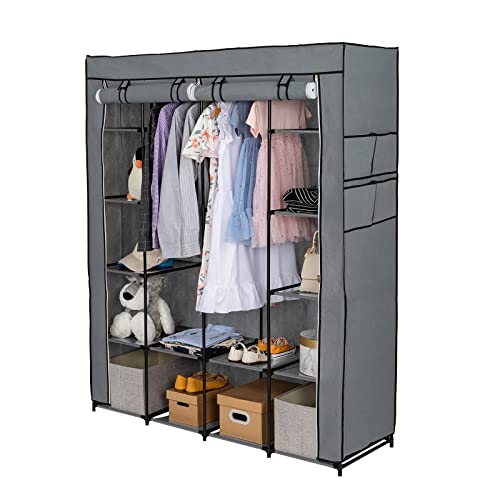 BNSPLY 66″ Non-Woven Fabric Wardrobe, Portable Closet, Wardrobe Storage Closet Clothes, 56 x 18.5 x 66 Inch, Grey