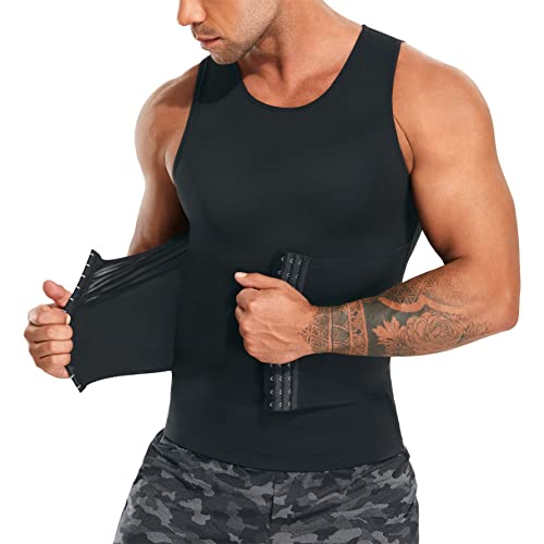 TAILONG Mens Compression Shirt Undershirt Abdomen Slimming Body Shaper Vest Workout Tank Top Tummy Control Shapewear(Black, Large)