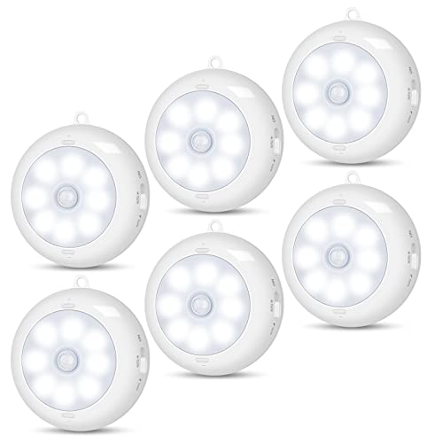 Reoshine Motion Sensor Light Indoor, Under Cabinet Light, Ceiling Lights, AA Battery Operated Stick on Wireless Puck Lights for Wall, Step, Stair, Dimmable (6 Packs)