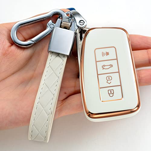 Saimui for Lexus Key Fob Cover with Keychain Soft TPU 360 Degree Protection Key Shell Case Compatible with RX ES GS LS NX RS GX LX RC LC Smart Key-White