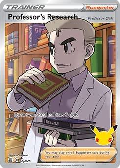 Pokémon Celebrations Professor’s Research Card, 25th Anniversary, Ultra Rare Full Art + Surprise Card!