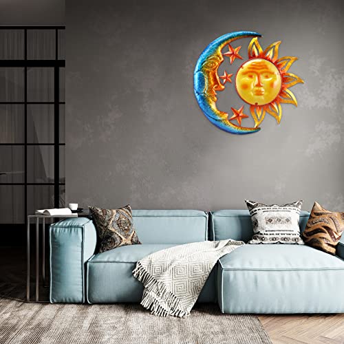 NewVees Metal Sun Outdoor Wall Art Decor Large 18 Inch with Moon & Stars, Hanging for Indoor Outdoor Patio Garden Fence Deck Yard Pool Wall Sculpture Decoration for Living Room Bedroom Colorful | The Storepaperoomates Retail Market - Fast Affordable Shopping