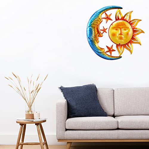 NewVees Metal Sun Outdoor Wall Art Decor Large 18 Inch with Moon & Stars, Hanging for Indoor Outdoor Patio Garden Fence Deck Yard Pool Wall Sculpture Decoration for Living Room Bedroom Colorful | The Storepaperoomates Retail Market - Fast Affordable Shopping