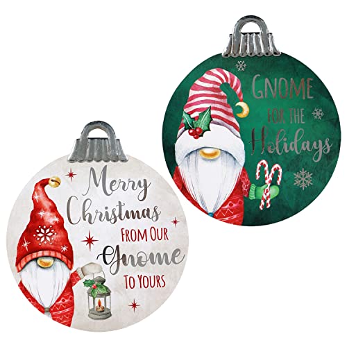 CGT Set of 2 Gnome for The Holidays & Merry Christmas from Out Gnome to Yours Ornaments Wall Signs 12 x 10.25 in. Door Wreath Front Porch Decor for Xmas Winter Fall Decorations, Multi-colored