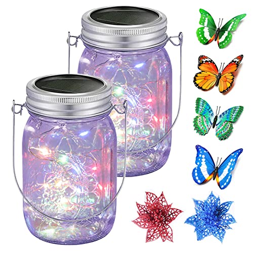 IGNITEHOME Hanging Solar Lights Outdoors, 2 Pack Solar Mason Jar Lights, Fairy String Lights with Jars and Hangers, Waterproof Decorative Solar Lanterns for Home Patio Party Wedding for Garden