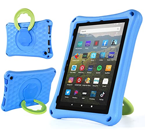 Riaour Kids Case for All-New 2021 Fire HD 10 & Fire HD 10 Plus Tablet(Fire HD 10 Tablet Case for Kids,2021 Release,11th Generation), Rotating Kickstand Lightweight Shockproof Handle Kids Case-Blue