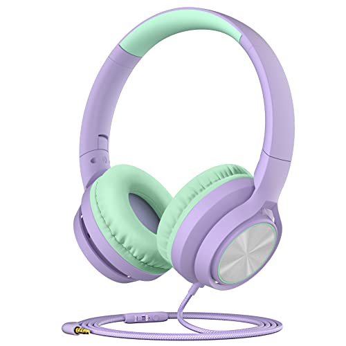 Kids Headphones with Microphone, Wired Headsets for Children Teens Boys Girls with 85dB/94dB Volume Limit, Foldable Adjustable for School, Travel, 3.5mm Audio Jack for iPad, Tablet, PC, Chromebook