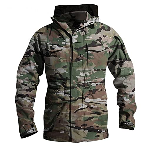 MOMEITU Tactical Jacket Men’s Waterproof Windbreaker Jacket Men’s Hooded Jacket Outdoor Fishing/Hiking Jacket(CP,XL)