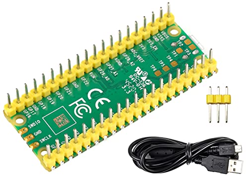 waveshare Raspberry Pi Pico with Pre-Soldered Pin Header Microcontroller Board, RP2040 Chip,Dual-Core ARM Cortex M0+ Processor, Flexible Clock Running up to 133 MHz Support C/C++,MicroPython