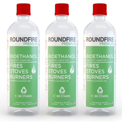 ROUNDFIRE Premium 3 x 1 Liter – Bioethanol Fuel for fireplaces, Stoves and Burners (3 Quart)