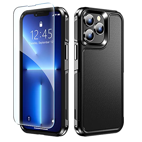 xiwxi iPhone 13 Pro Case, with [1xTempered Glass Screen Protector] [360 Full Body Shockproof] [Heavy Dropproof],Hard PC+Soft Silicone TPU+Glass Screen Phone Case-Black