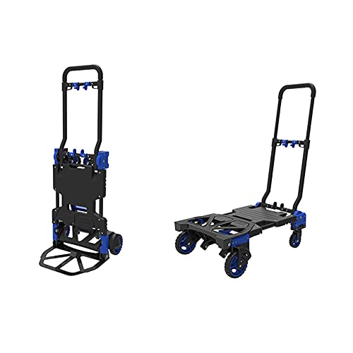 Folding Hand Truck, 2 in 1 Aluminum Convertible with 4 Rotate Wheels Third Gear Extension Rod, 165Lbs/ 133Lbsweight Capacity