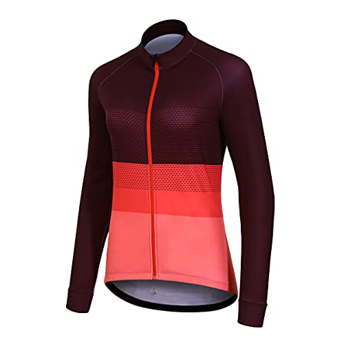 Protective Heat-regulating Women’s MTB Cycling Long Sleeve Jersey for Autumn/Winter – Crafted with Recycled Material Deep Red