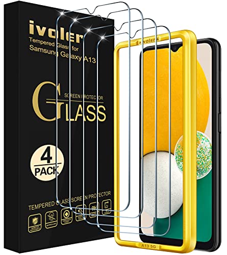 ivoler [4 Pack] Screen Protector Tempered Glass for Samsung Galaxy A13 5G / 4G / A04S with [Easy Installation Frame] 9H Hardness Anti Scratch, Bubble Free, 6.5 inch