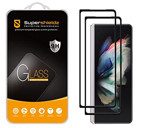 (2 Pack) Supershieldz Designed for Samsung Galaxy Z Fold 3 5G (Front Screen Only) [Not Fit for Galaxy Z Flip 3] Tempered Glass Screen Protector, (3D Curved Glass) Anti Scratch, Bubble Free (Black)