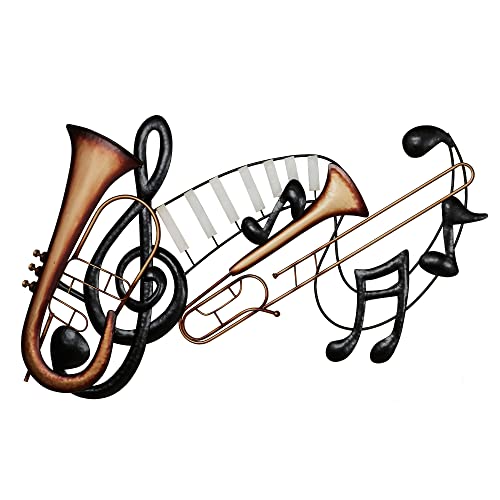 Musical Interlude Wall Art Multi Metallic – Metal Artwork – Music Theme Note Decor – Instrument Design – Treble Clef – Themed Sculpture for Bedroom, Living Room – Studio 39 Inches Wide