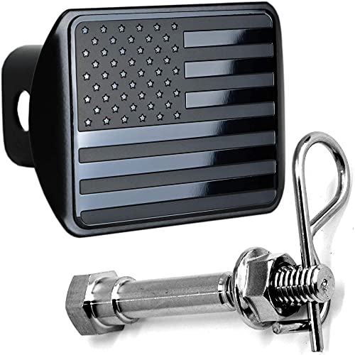 eVerHITCH USA Black Metal Flag Hitch Cover with Stainless Steel Anti-Rattle Pin Bolt (Fits 2″ Receiver)