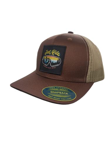 Trucker Hat – Mountain Biking with Just Ride Vintage Patch (Brown/Tan)