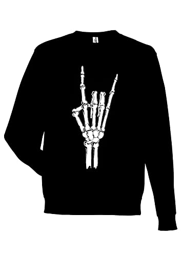 Glam and Gloria Womens Skull Graphic Sweatshirt Casual Skeleton Heavy Metal Hand Sweater – Size Small Black