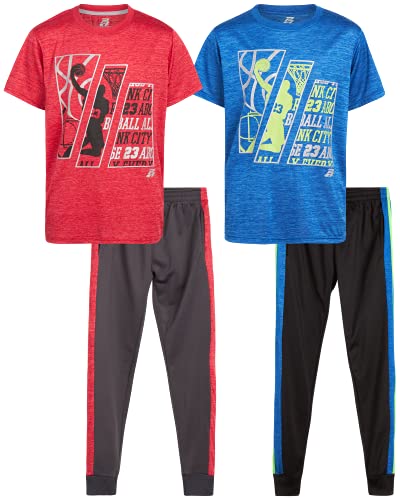Pro Athlete Boys? Sweatsuit Set – 4 Piece Performance Shirt and Tricot Sweatpants (Size: 8-16), Size 8, Blue/Red Athlete